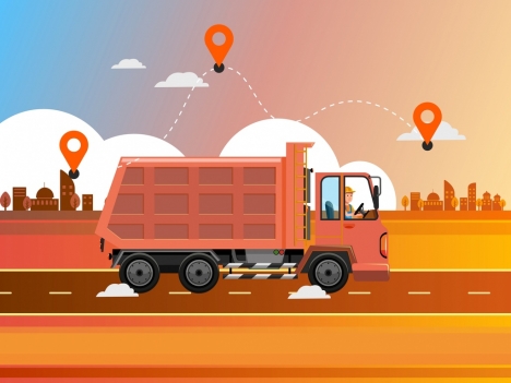 location background truck road icons cartoon design