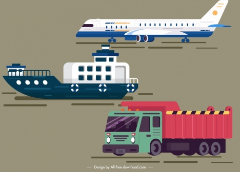 logistic design elements airplane ship truck icons