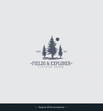 logo designed for my fields explorer clothing brand that has a classic rugged outdoors look something organic and that is inspired by nature and adventure template flat classical silhouette trees outline