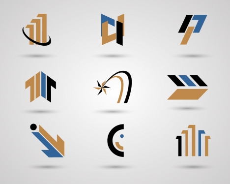logo sets design with blue brown and black