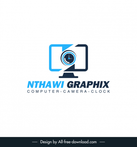 logo showing computer and a camera and clock watch background modern flat design