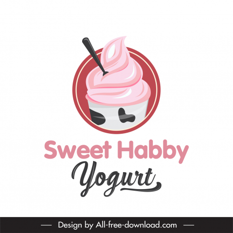 logo sweet happy yogurt logo template flat circle isolated ice cream sketch