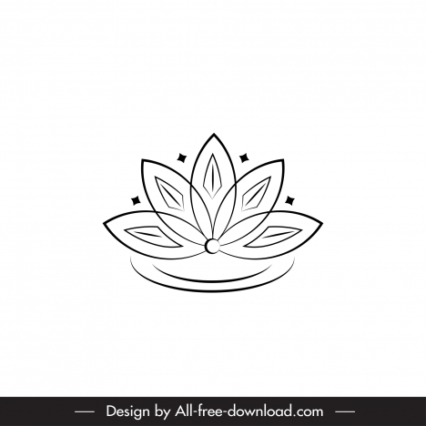 lotus icon flat black white handdrawn symmetric outline