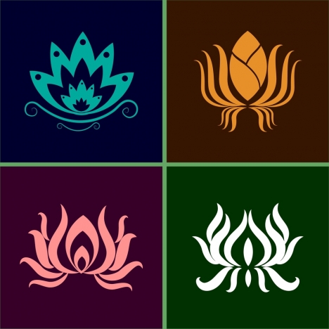 lotus icons collection various flat shapes isolation