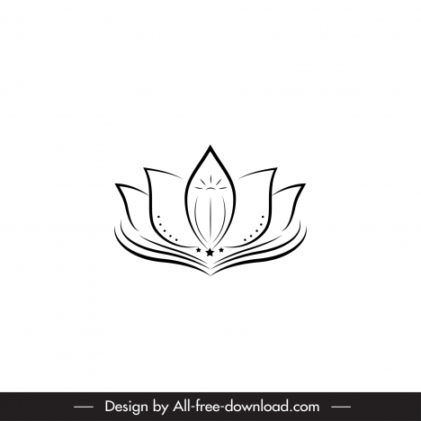 lotus logo template flat black white symmetric sketch