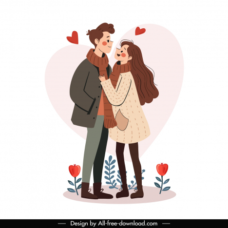 love couple design elements cute handdrawn cartoon hearts