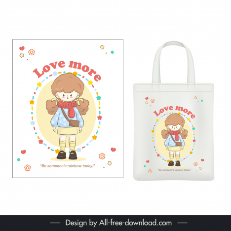 lovely girl tote bag template cute cartoon