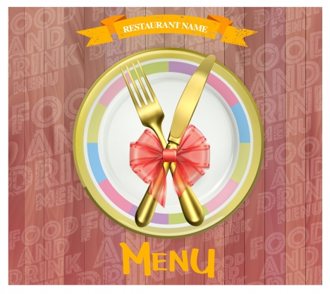 luxury restaurant menu design with golden knife and fork