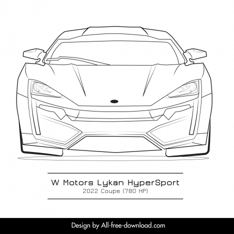 lykan hypersport car template black white handdrawn front view outline