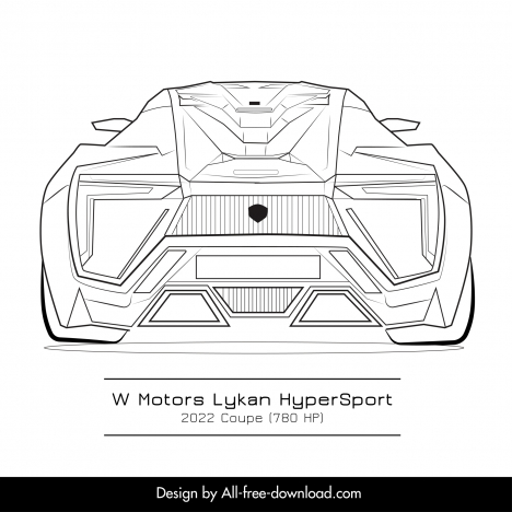 lykan hypersport car template black white handdrawn rear view outline