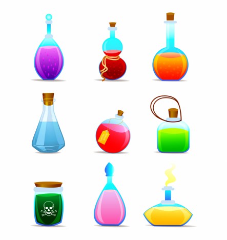 Magic potions magical tubes and bottles containers