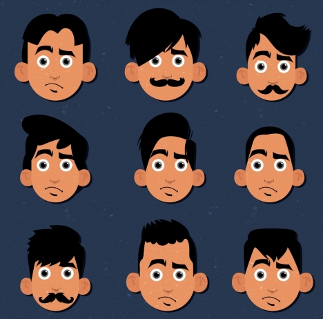 man hairstyles collection portrait avatar colored cartoon