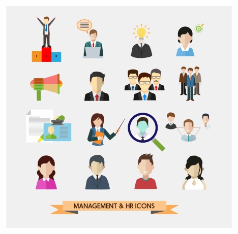 management and human resources icons in flat design