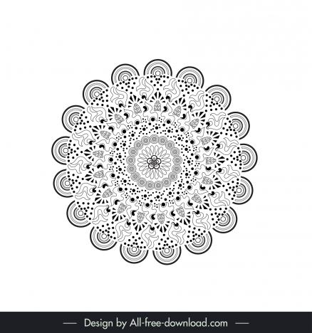 mandala flora icon black white symmetric circle shape outline