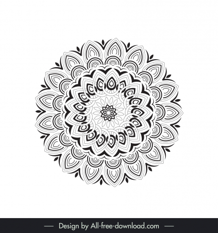 mandala flower icon black white symmetric illusion outline
