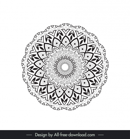 mandala flower icon flat black white delusive symmetric repeating decoration outline