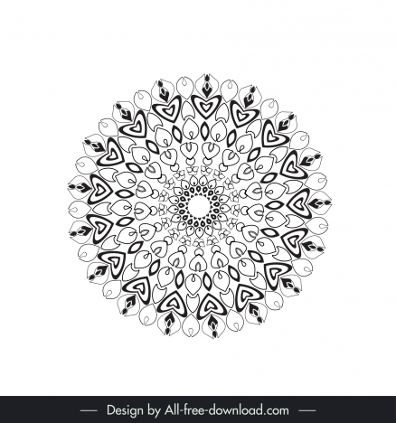 mandala flower icon flat black white symmetric repeating illusion outline