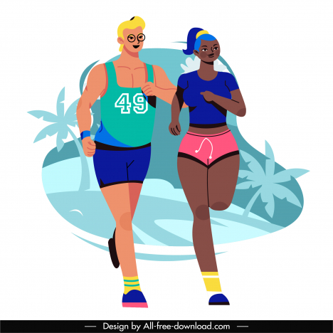 Marathon icon running athletes sketch cartoon characters vectors stock in  format for free download 