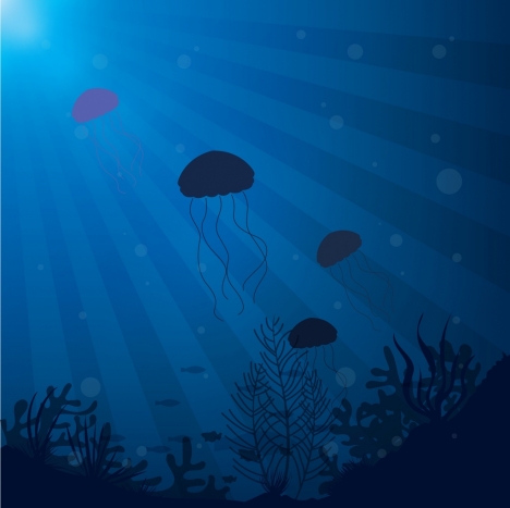 marine background jelly fishes decoration dark blue design