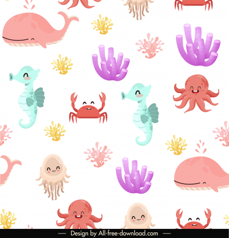 marine elements pattern colorful cute repeating design