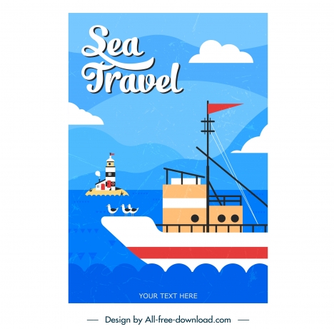 maritime card template ship lighthouse sketch flat classic