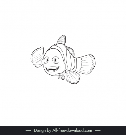 Marlin finding nemo icon black white handdrawn cartoon outline vectors  stock in format for free download 162 bytes