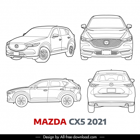  Mazda cx5 2021 modelo de coche icono negro blanco diferentes vistas esquema vectores stock en formato para descarga gratuita 162 bytes