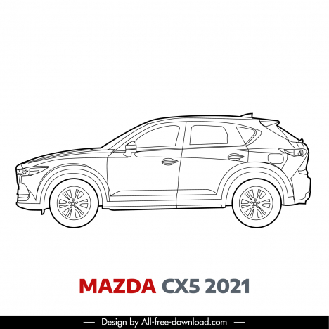 Mazda cx5 2021 car model icon flat handdrawn side view outline vectors