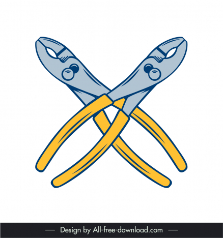mechanical tools icons pincers wrench sketch flat symmetric outline