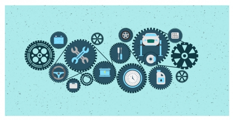 mechanism vector illustration with gears and mechanical icons design