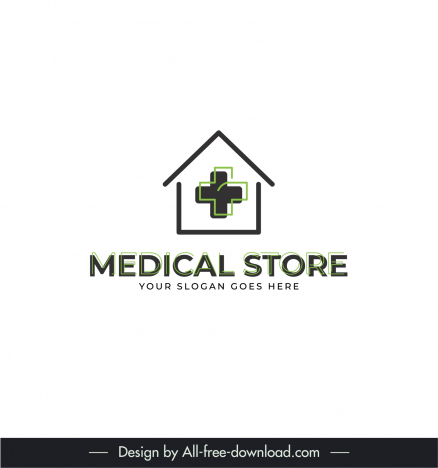 medical store logotype house shape medical cross sketch
