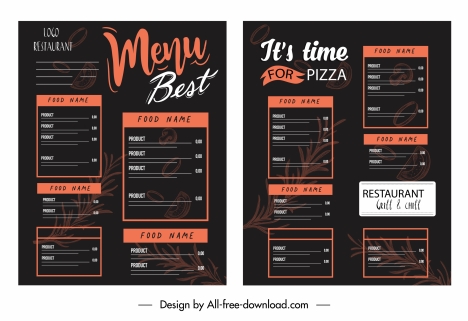 menu template dark black decor classic design