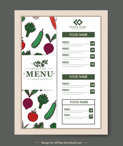menu vegetarian restaurant template classic handdrawn repeating vegetables sketch