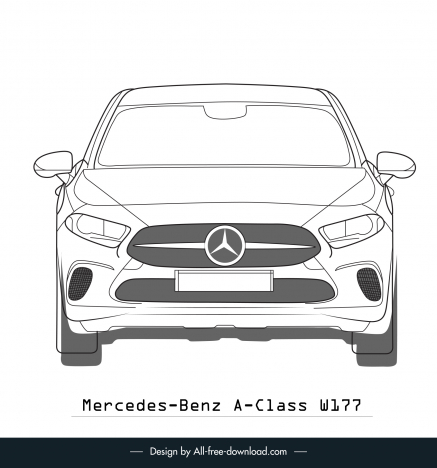 https://buysellgraphic.com/images/graphic_preview/large/mercedes_benz_a_class_w177_car_model_template_flat_black_white_handdrawn_front_view_outline_symmetric_design_59806.jpg
