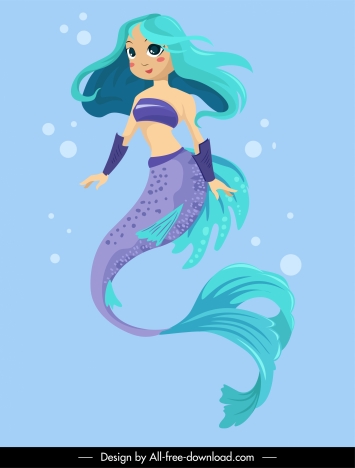 mermaid icon cute cartoon character sketch