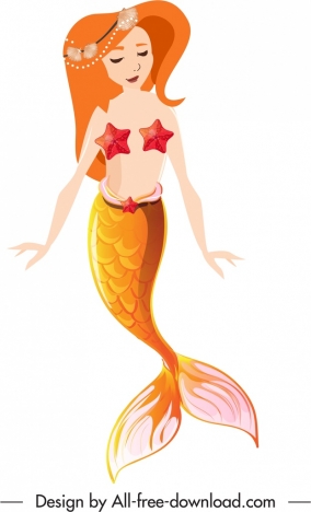 mermaid icon young cartoon girl character sketch