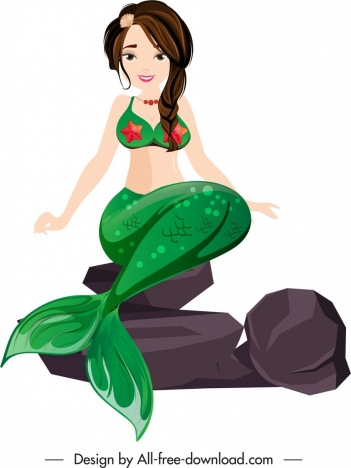 mermaid icon young girl cartoon character sketch