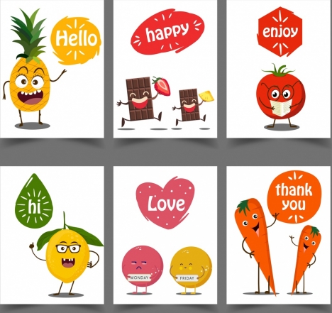 message banner templates cute fruit icons stylized design