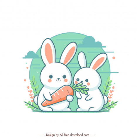 mid autumn design elements cute cartoon rabbits carrot