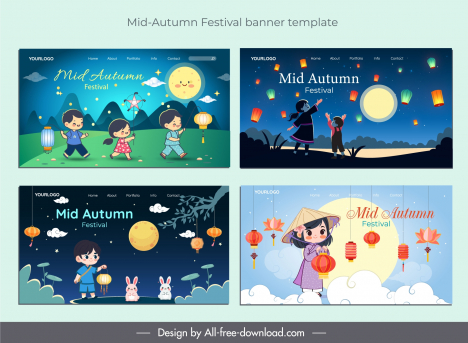 mid autumn festival banner templates collection cute cartoon