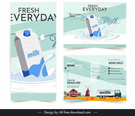 milk advertising brochure template dynamic liquid bottle farm scene sketch