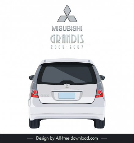 mitsubishi grandis 2005 2007 car model icon flat modern symmetric back view sketch