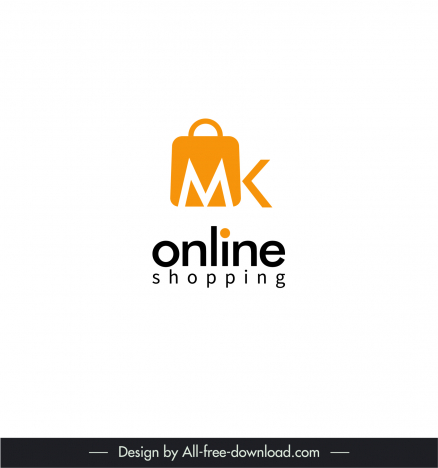 mk online shopping logotype flat elegant stylized text bag sketch