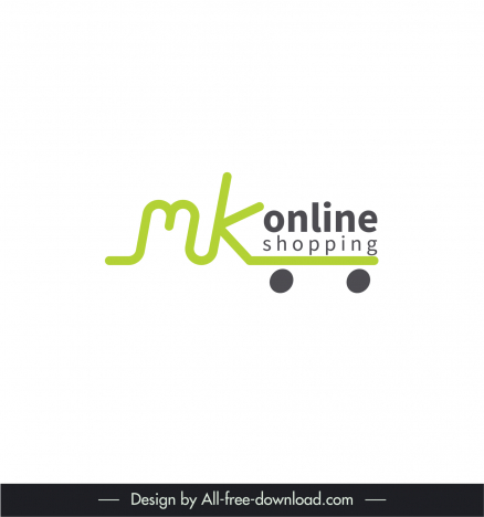 mk online shopping logotype stylized texts trolley wheel outline