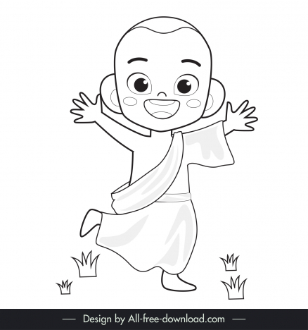Monk happy icon cute black white cartoon character outline vectors stock in  format for free download 162 bytes