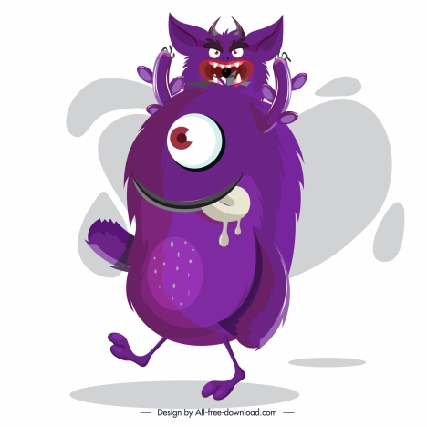 monster icon violet decor funny cartoon character sketch