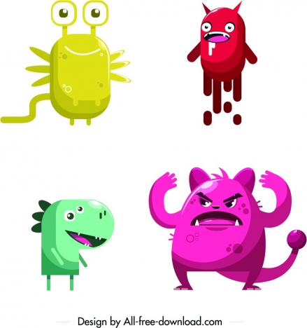 monster icons funny colored cartoon characters