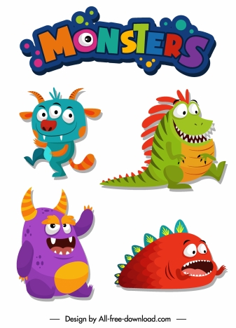 Monsters icons scary animals sketch funny cartoon characters vectors stock  in format for free download 
