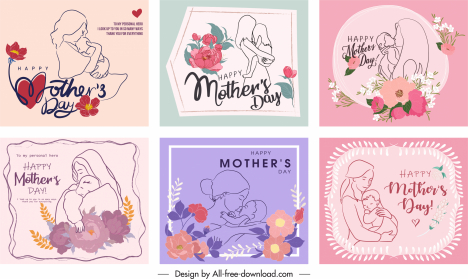 mother day card templates cute vintage handdrawn botanical