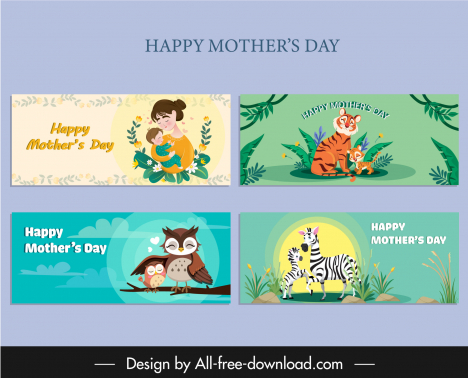 mothers day banner collection cute cartoon design